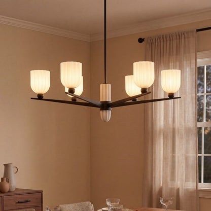Savoy House Collier 6Lt Chandelier, White Opal, Matte Black