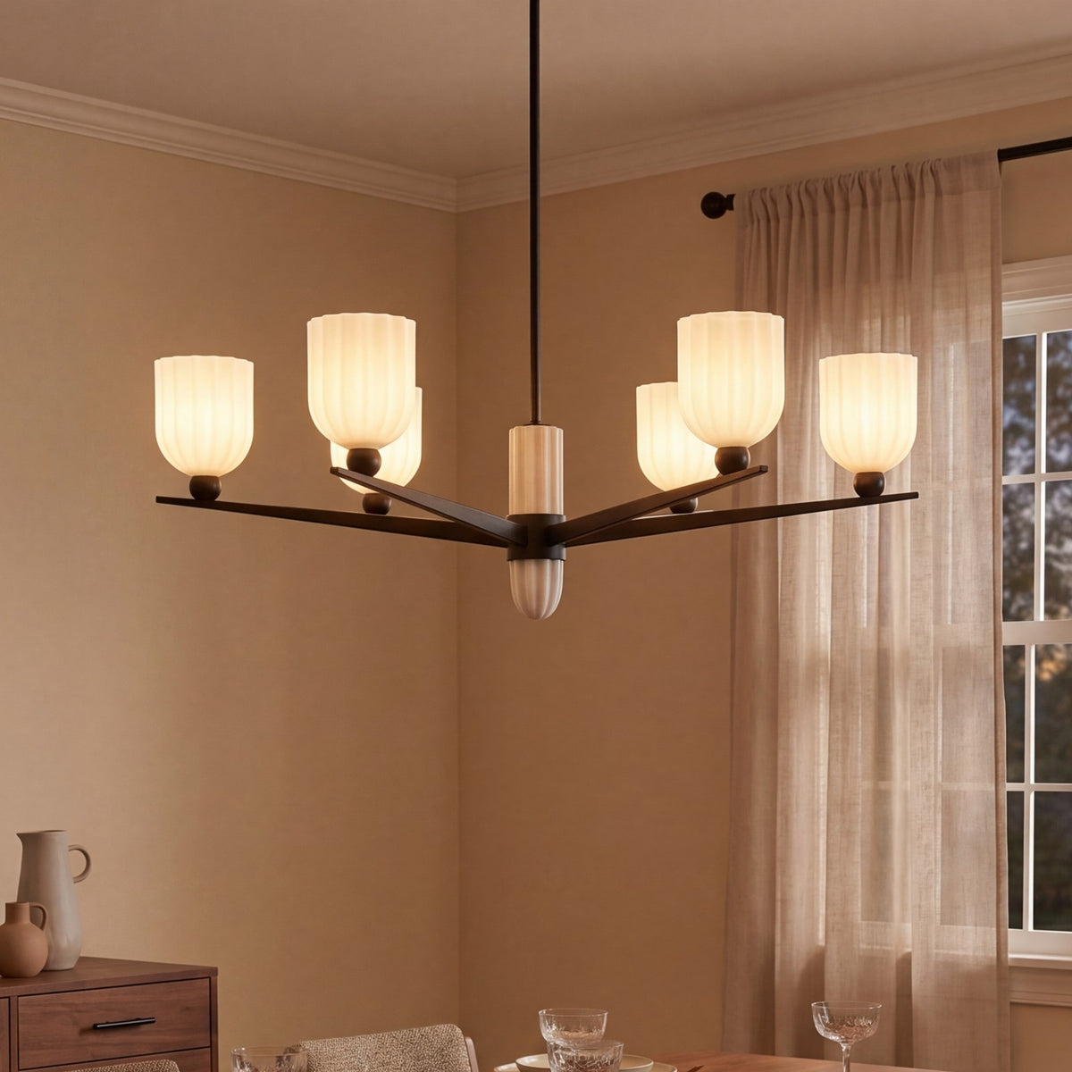 Savoy House Collier 6Lt Chandelier, White Opal, Matte Black