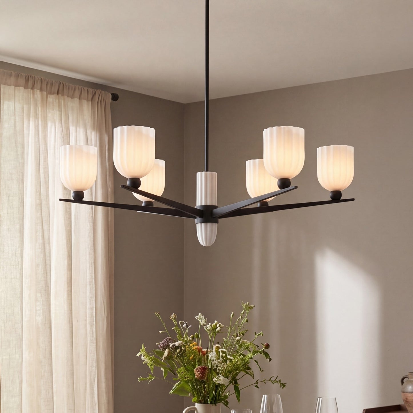 Savoy House Collier 6Lt Chandelier, White Opal, Matte Black