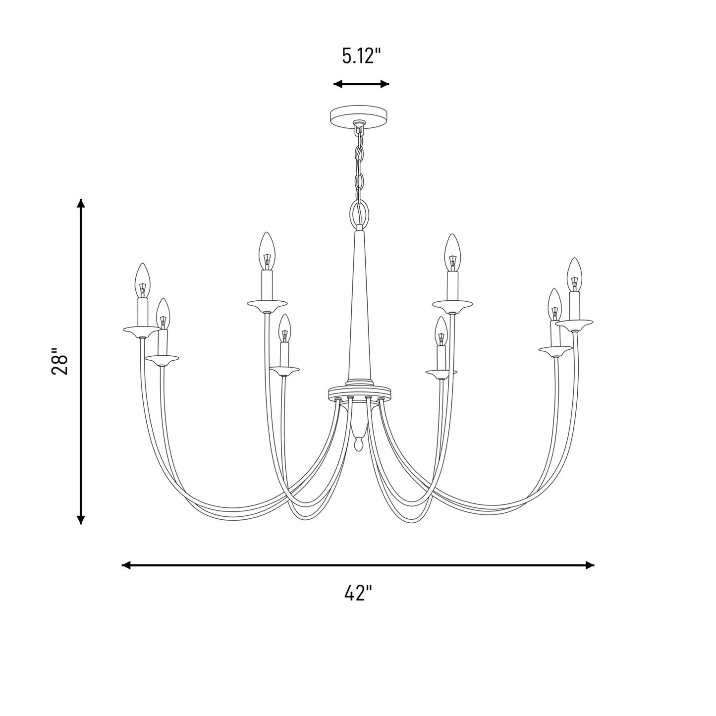 8-Light Chandelier, Matte Black