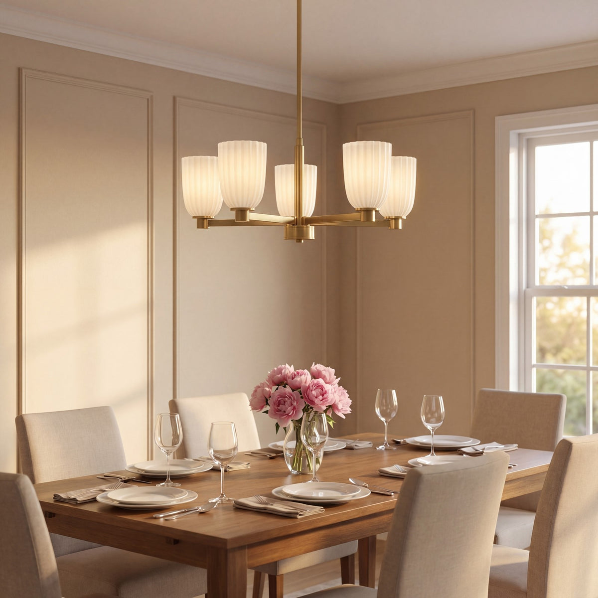 Savoy House Essentials Baldwin 5Lt Chandelier, Brass/White