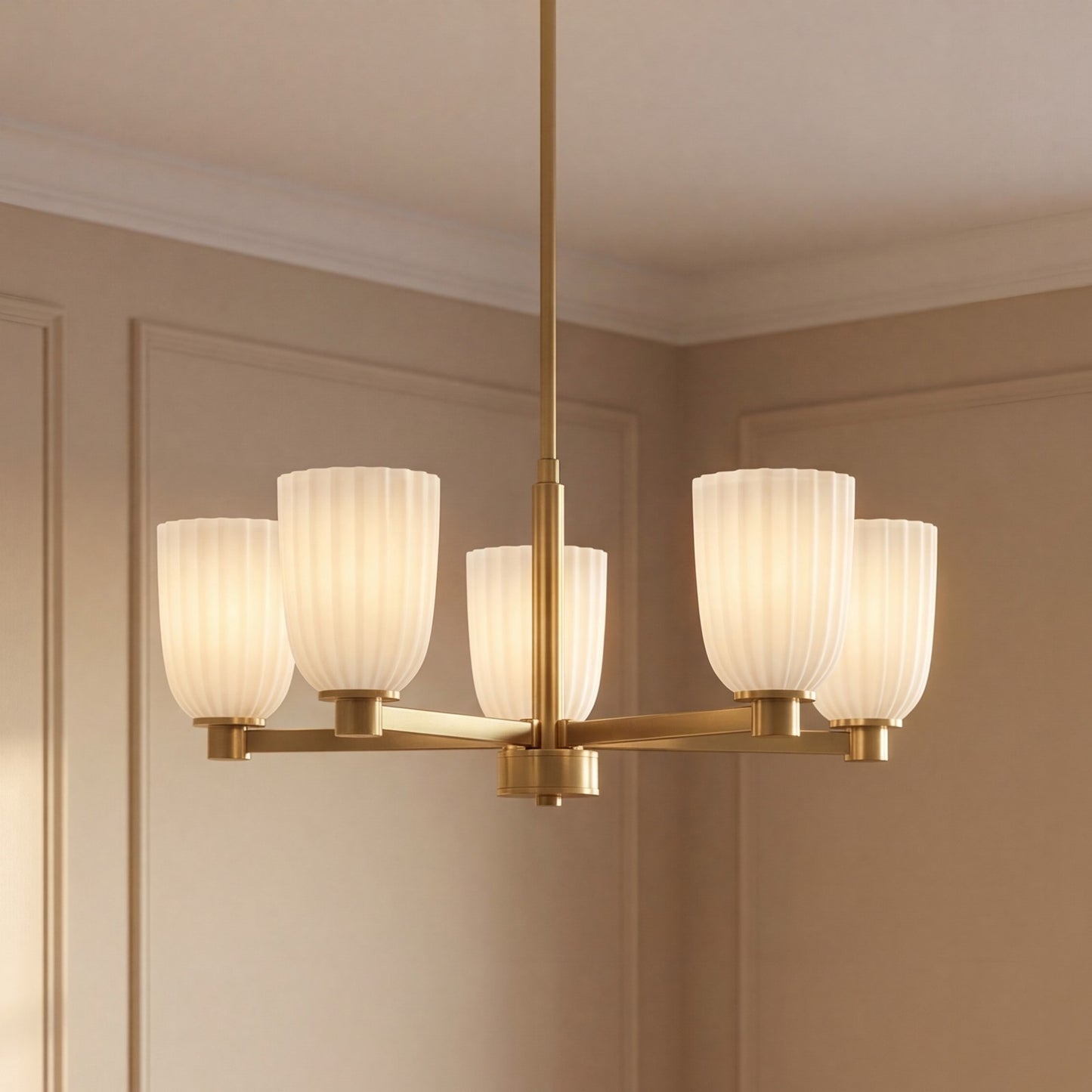 Savoy House Essentials Baldwin 5Lt Chandelier, Brass/White