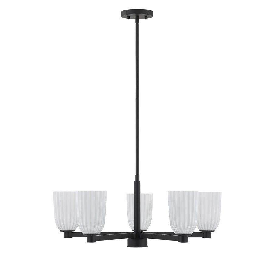 Savoy House Essentials Baldwin 5Lt Chandelier, Black/White Opal