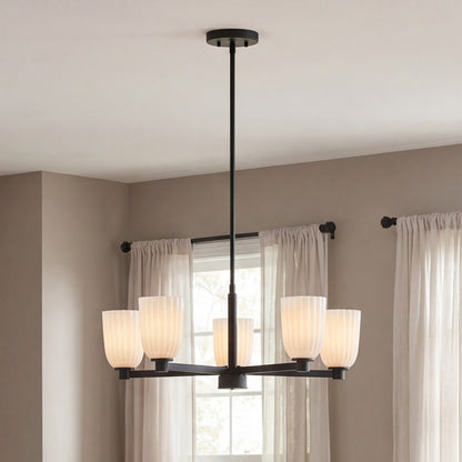 Savoy House Essentials Baldwin 5Lt Chandelier, Black/White Opal