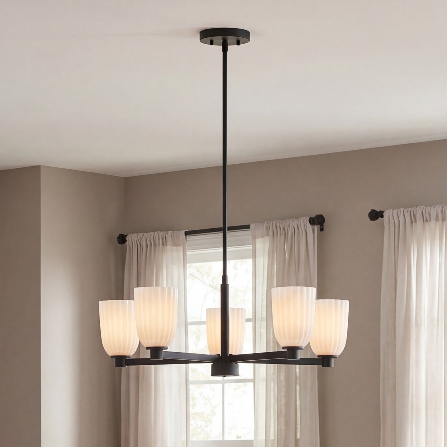 Savoy House Essentials Baldwin 5Lt Chandelier, Black/White Opal