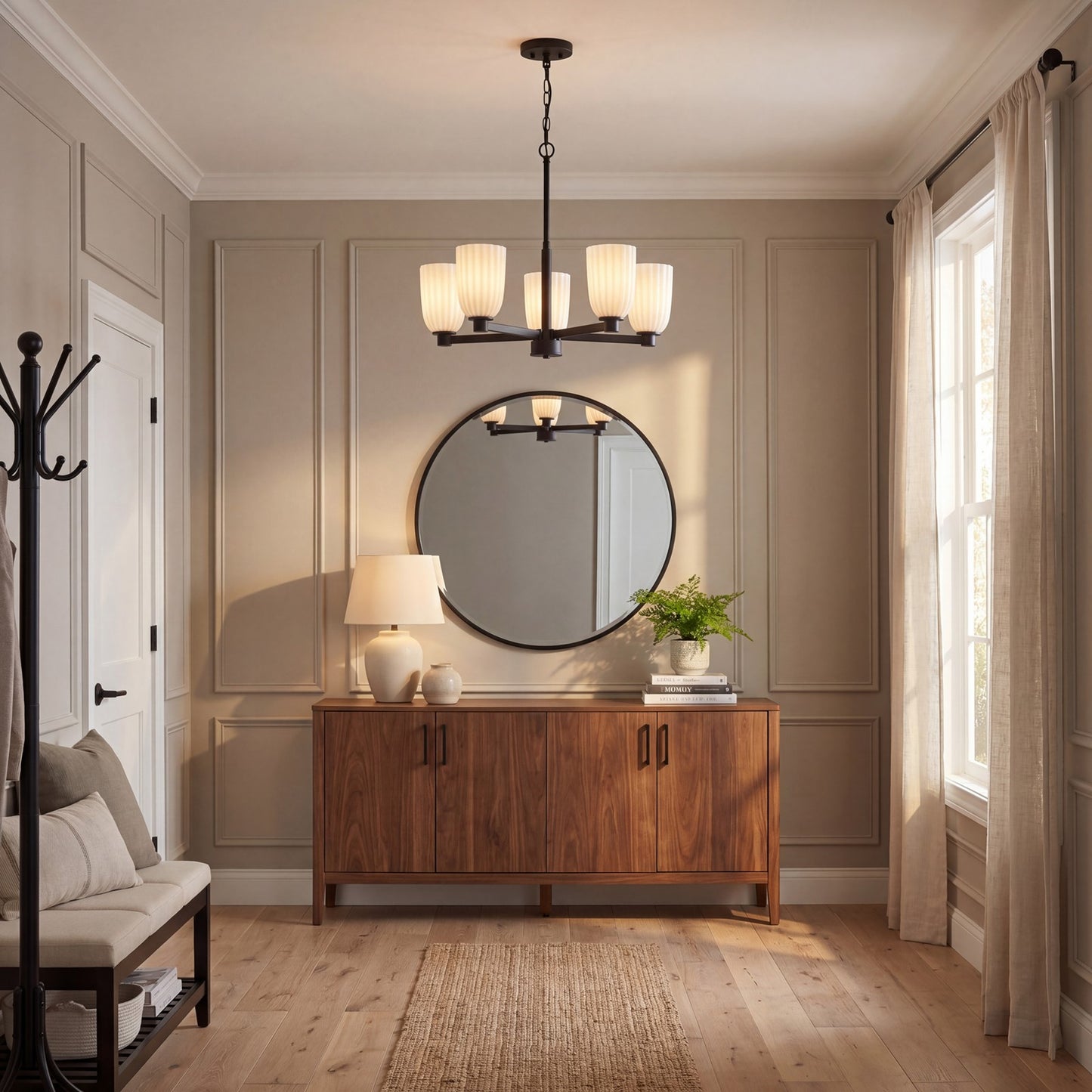 Savoy House Essentials Baldwin 5Lt Chandelier, Black/White Opal