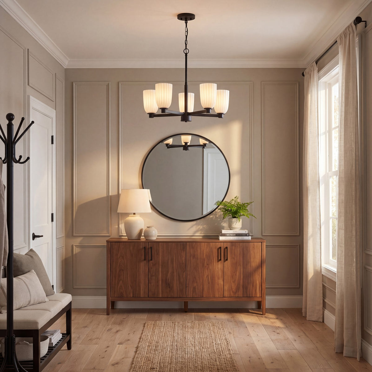 Savoy House Essentials Baldwin 5Lt Chandelier, Black/White Opal