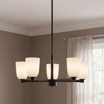 Savoy House Essentials Baldwin 5Lt Chandelier, Black/White Opal