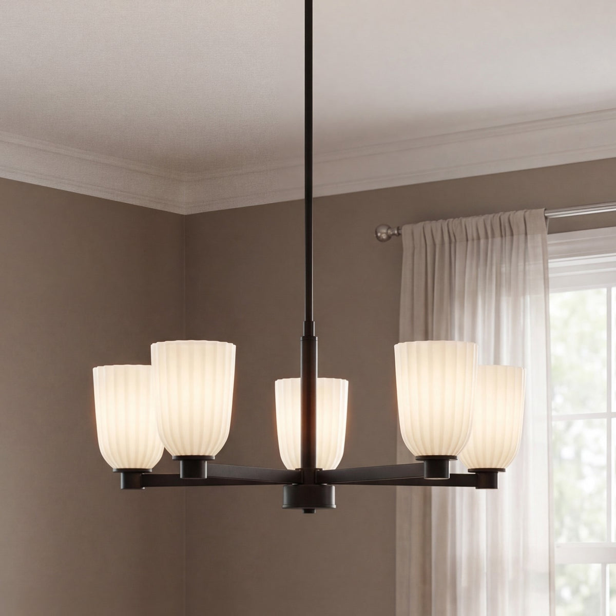 Savoy House Essentials Baldwin 5Lt Chandelier, Black/White Opal