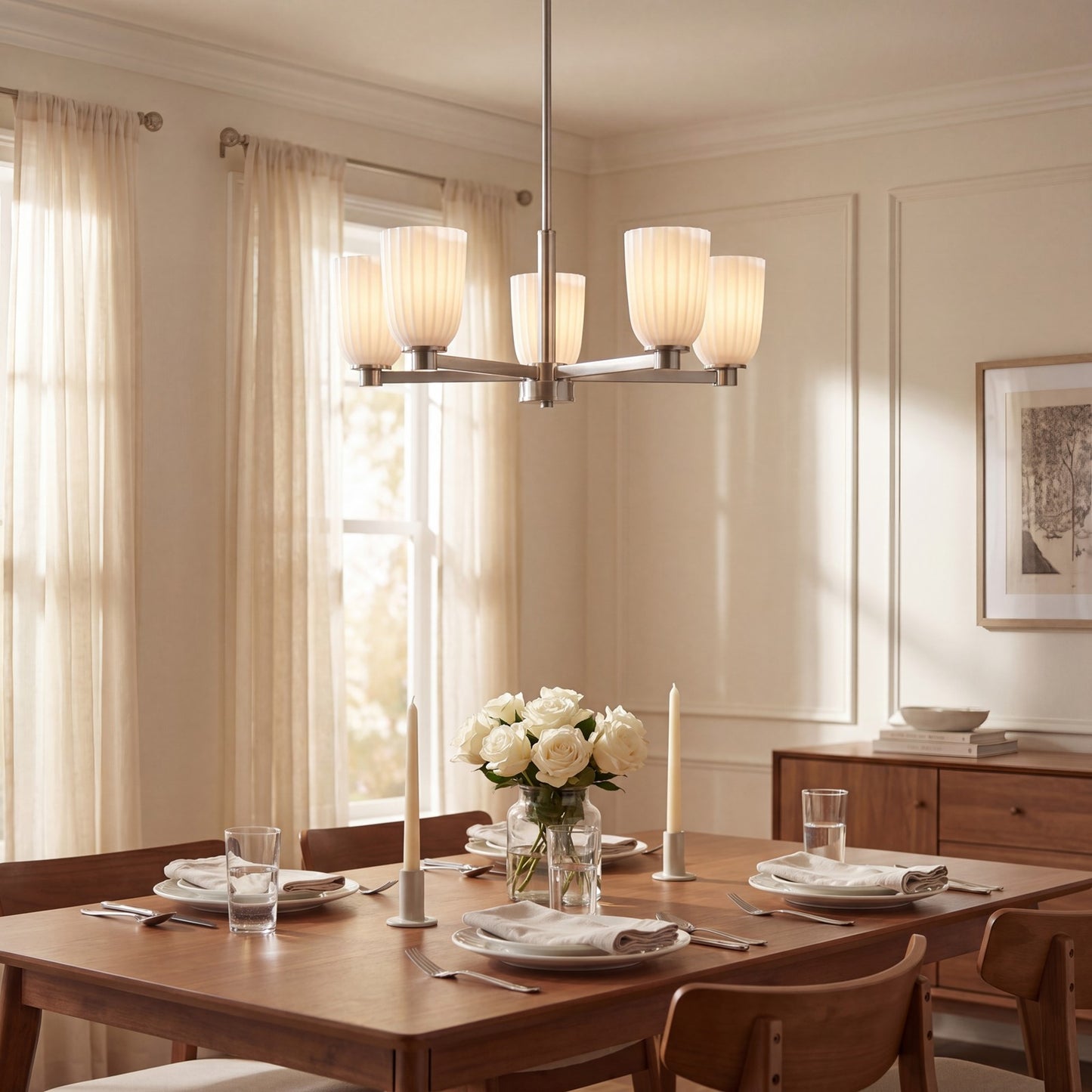 Savoy House Essentials Baldwin 5Lt Chandelier, Satin Nickel