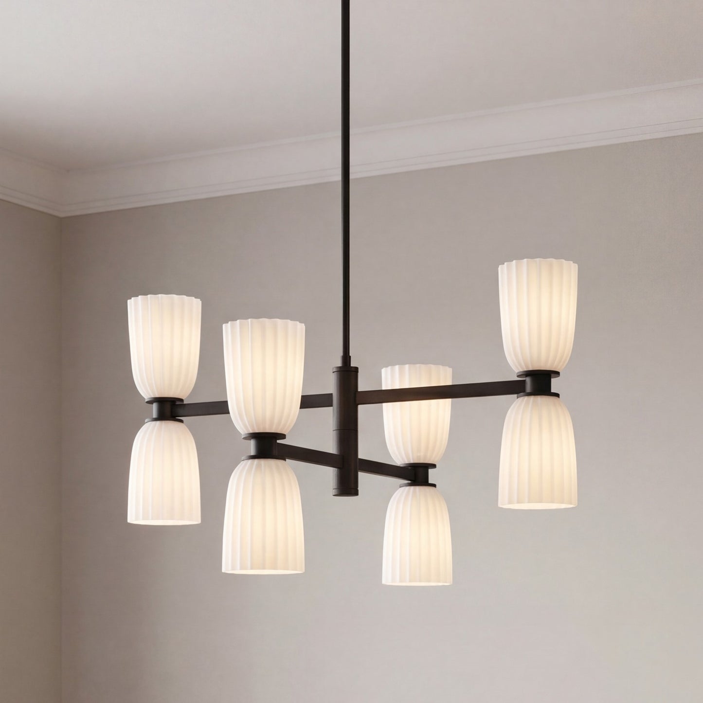 Savoy House Essentials Baldwin 8Lt Chandelier, Black/White Opal