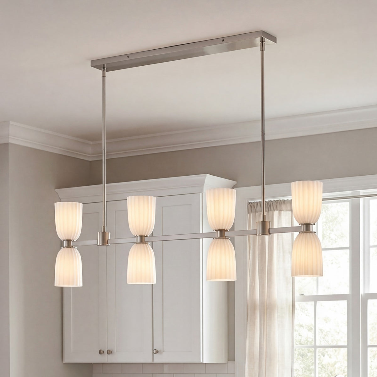 Savoy House Essentials Baldwin 8Lt Lin Chandelier, Satin Nickel