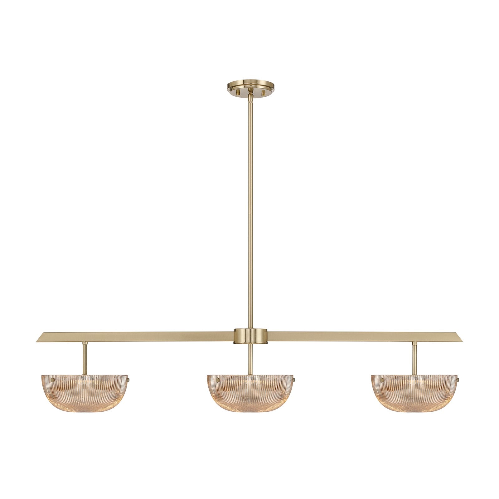 Savoy House Hubbard 44in 3-Light LED Linear Chandelier | Minimalist Noble Brass and Champagne Ribbed Glass | Kitchen Island & Dining | Model 1-1250-3-127