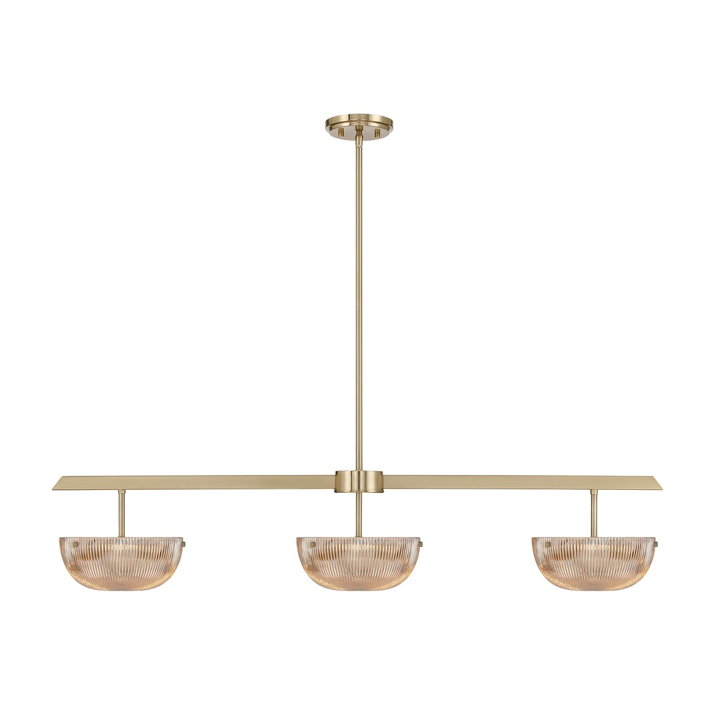 Savoy House Hubbard 44in 3-Light LED Linear Chandelier | Minimalist Noble Brass and Champagne Ribbed Glass | Kitchen Island & Dining | Model 1-1250-3-127