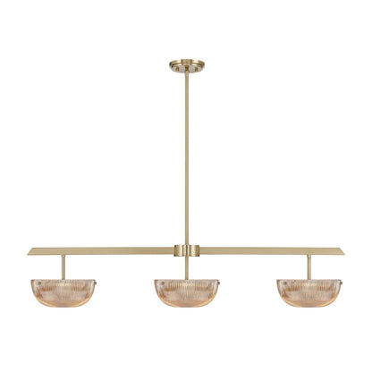 Savoy House Hubbard 44in 3-Light LED Linear Chandelier | Minimalist Noble Brass and Champagne Ribbed Glass | Kitchen Island & Dining | Model 1-1250-3-127
