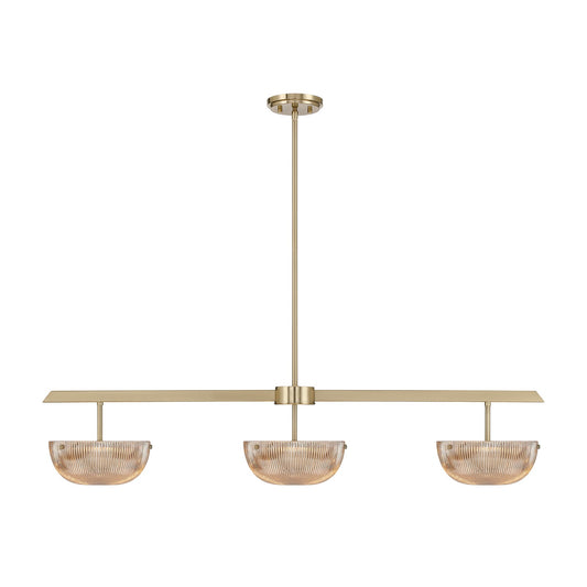 Savoy House Hubbard 44in 3-Light LED Linear Chandelier | Minimalist Noble Brass and Champagne Ribbed Glass | Kitchen Island & Dining | Model 1-1250-3-127