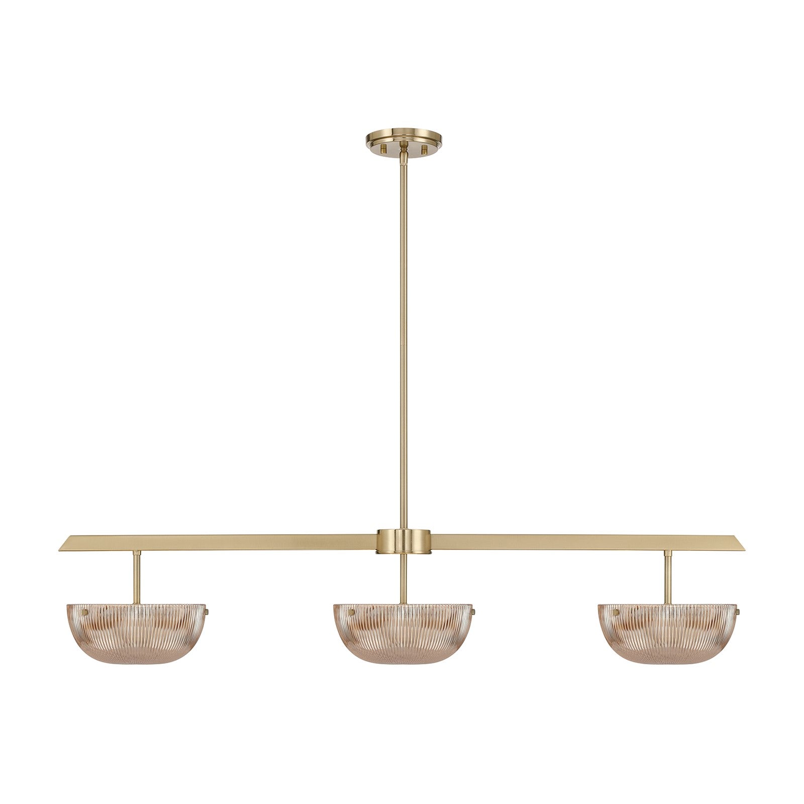 Savoy House Hubbard 44in 3-Light LED Linear Chandelier | Minimalist Noble Brass and Champagne Ribbed Glass | Kitchen Island & Dining | Model 1-1250-3-127