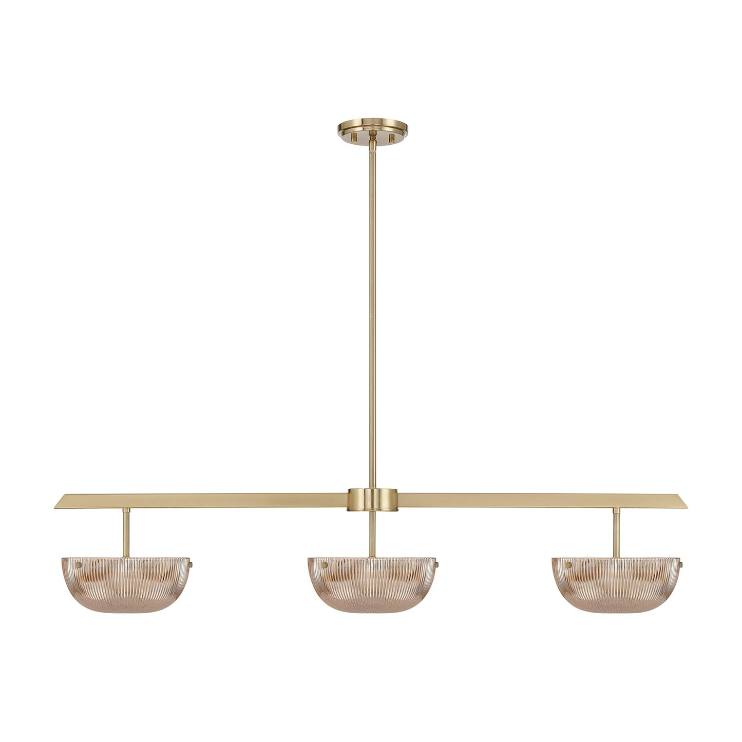 Savoy House Hubbard 44in 3-Light LED Linear Chandelier | Minimalist Noble Brass and Champagne Ribbed Glass | Kitchen Island & Dining | Model 1-1250-3-127