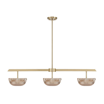 Savoy House Hubbard 44in 3-Light LED Linear Chandelier | Minimalist Noble Brass and Champagne Ribbed Glass | Kitchen Island & Dining | Model 1-1250-3-127