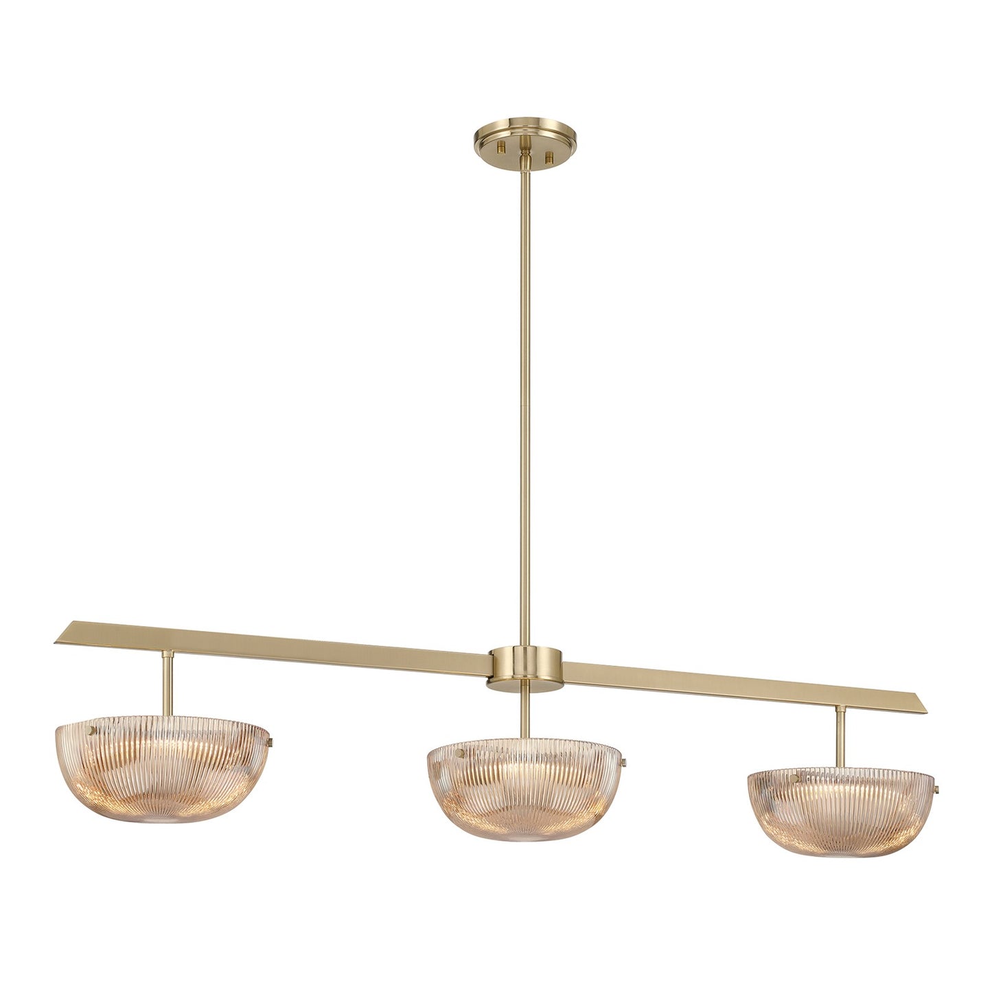 Savoy House Hubbard 44in 3-Light LED Linear Chandelier | Minimalist Noble Brass and Champagne Ribbed Glass | Kitchen Island & Dining | Model 1-1250-3-127
