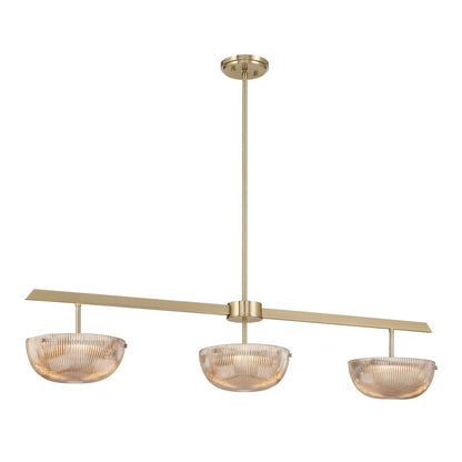 Savoy House Hubbard 44in 3-Light LED Linear Chandelier | Minimalist Noble Brass and Champagne Ribbed Glass | Kitchen Island & Dining | Model 1-1250-3-127