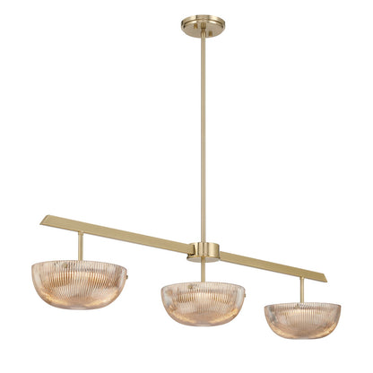 Savoy House Hubbard 44in 3-Light LED Linear Chandelier | Minimalist Noble Brass and Champagne Ribbed Glass | Kitchen Island & Dining | Model 1-1250-3-127