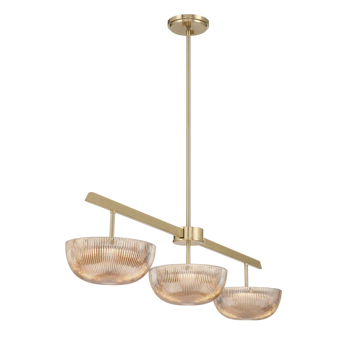 Savoy House Hubbard 44in 3-Light LED Linear Chandelier | Minimalist Noble Brass and Champagne Ribbed Glass | Kitchen Island & Dining | Model 1-1250-3-127