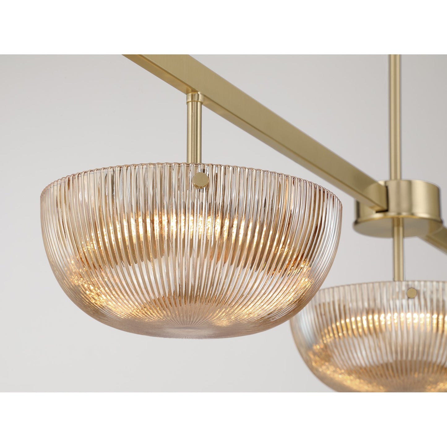Savoy House Hubbard 44in 3-Light LED Linear Chandelier | Minimalist Noble Brass and Champagne Ribbed Glass | Kitchen Island & Dining | Model 1-1250-3-127