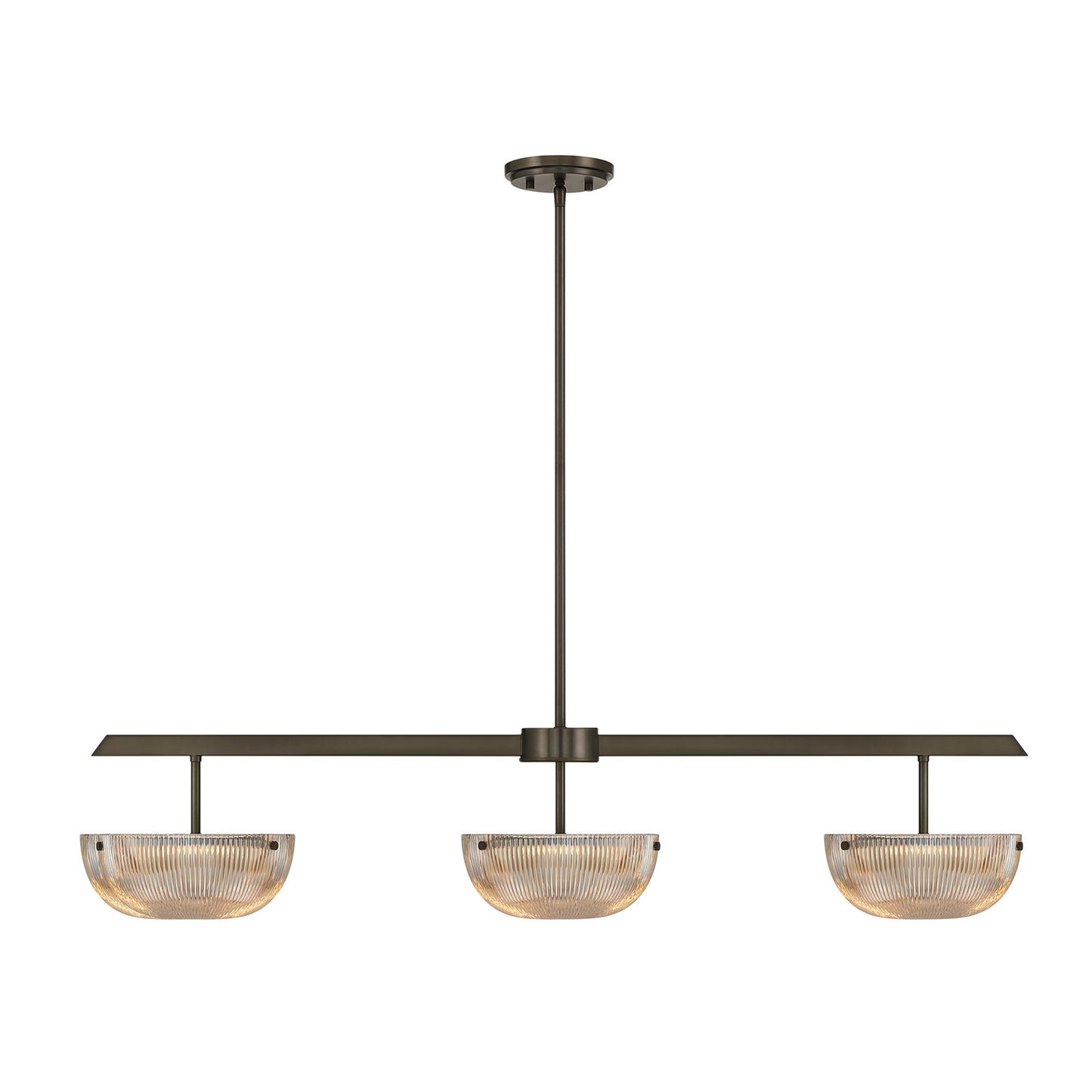Savoy House Hubbard 44in 3-Light LED Linear Chandelier | Minimalist Mediterranean Bronze and Champagne Ribbed Glass | Kitchen Island & | Model 1-1250-3-15