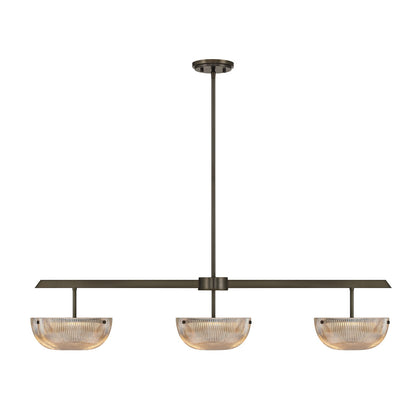 Savoy House Hubbard 44in 3-Light LED Linear Chandelier | Minimalist Mediterranean Bronze and Champagne Ribbed Glass | Kitchen Island & | Model 1-1250-3-15