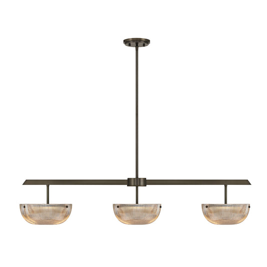 Savoy House Hubbard 44in 3-Light LED Linear Chandelier | Minimalist Mediterranean Bronze and Champagne Ribbed Glass | Kitchen Island & | Model 1-1250-3-15