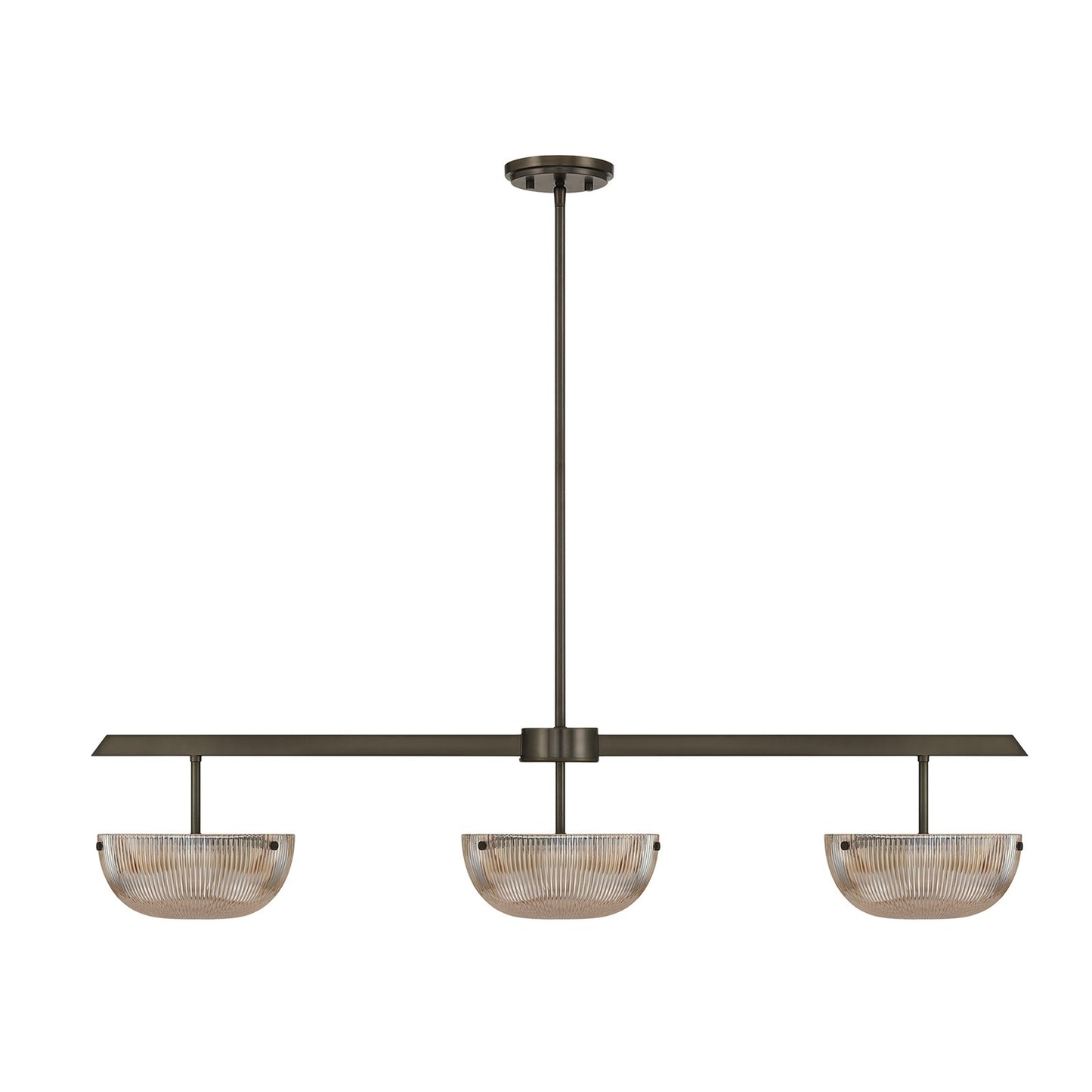 Savoy House Hubbard 44in 3-Light LED Linear Chandelier | Minimalist Mediterranean Bronze and Champagne Ribbed Glass | Kitchen Island & | Model 1-1250-3-15