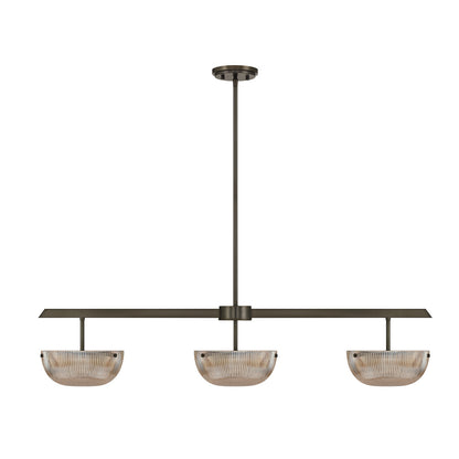 Savoy House Hubbard 44in 3-Light LED Linear Chandelier | Minimalist Mediterranean Bronze and Champagne Ribbed Glass | Kitchen Island & | Model 1-1250-3-15