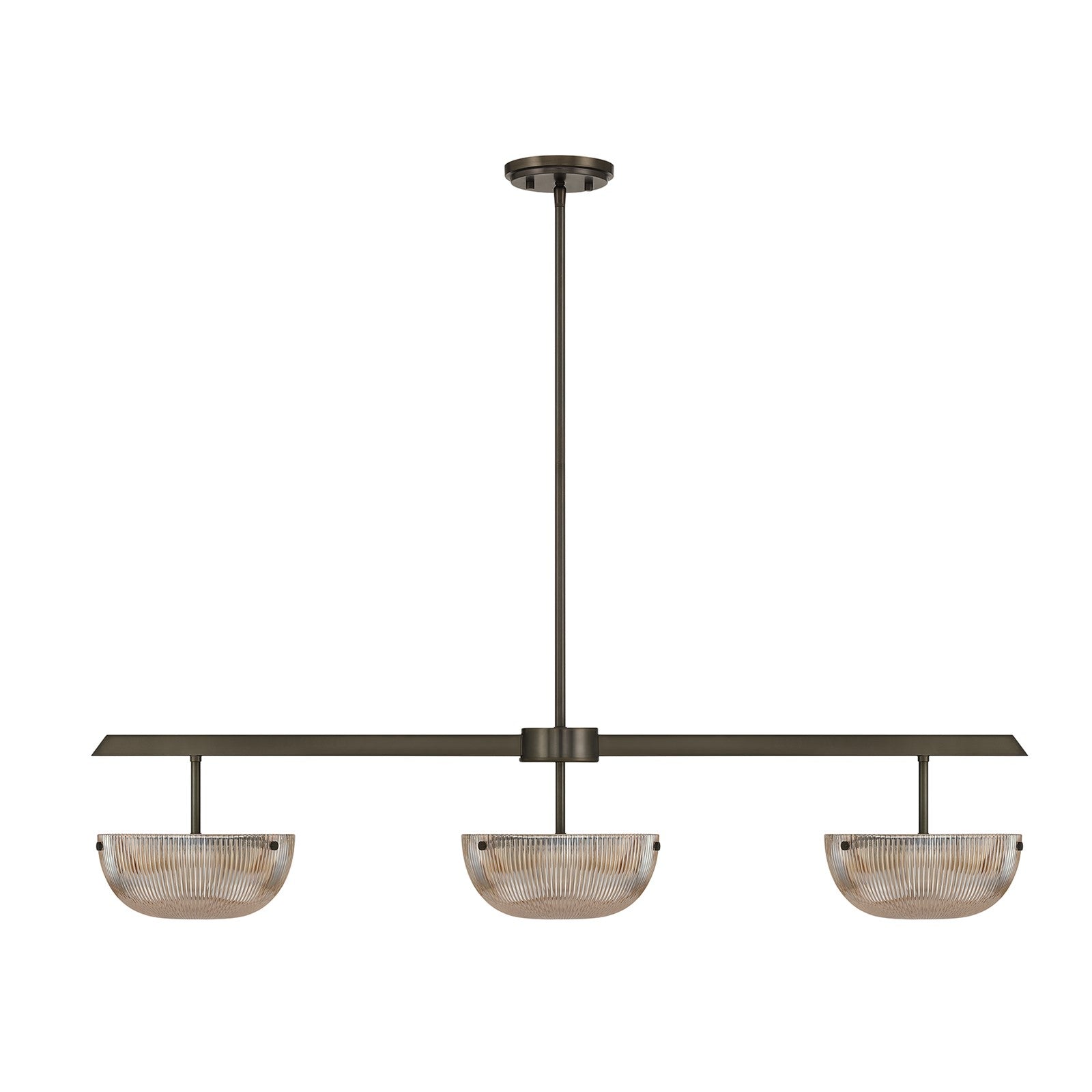 Savoy House Hubbard 44in 3-Light LED Linear Chandelier | Minimalist Mediterranean Bronze and Champagne Ribbed Glass | Kitchen Island & | Model 1-1250-3-15
