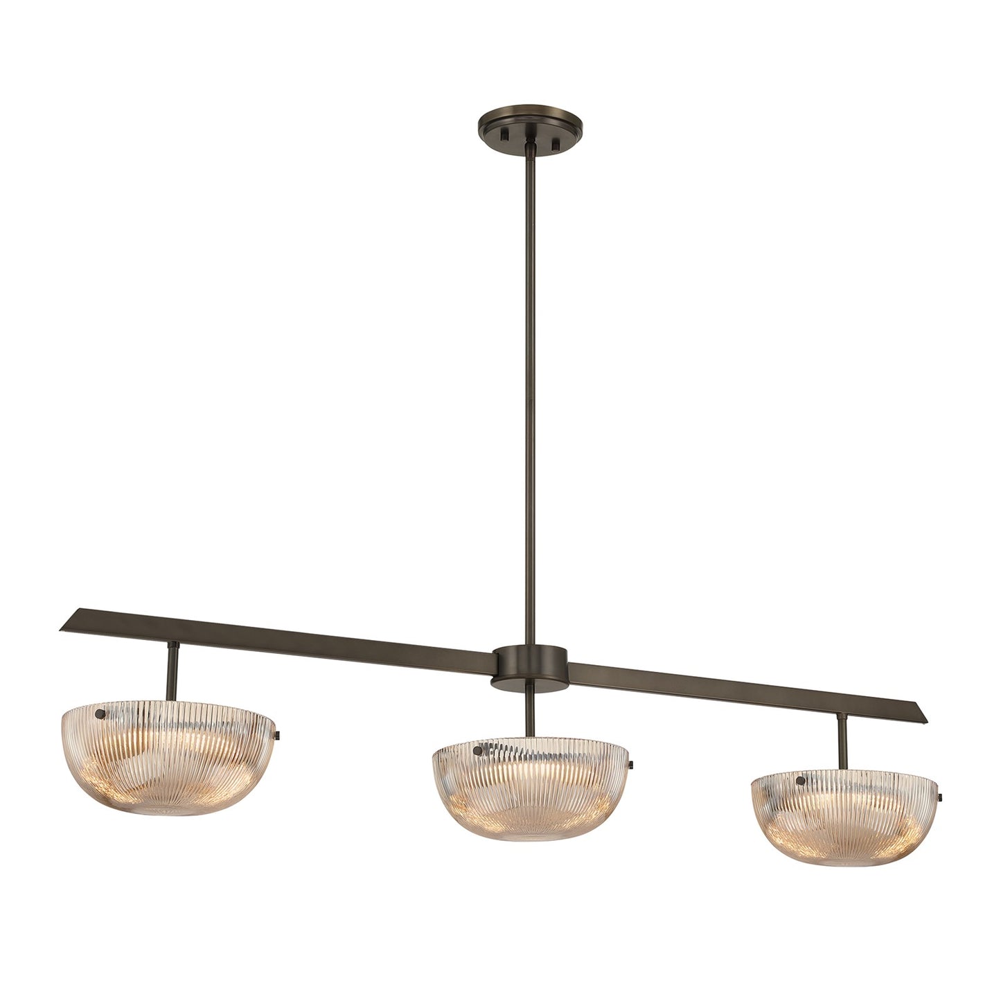Savoy House Hubbard 44in 3-Light LED Linear Chandelier | Minimalist Mediterranean Bronze and Champagne Ribbed Glass | Kitchen Island & | Model 1-1250-3-15