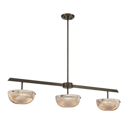 Savoy House Hubbard 44in 3-Light LED Linear Chandelier | Minimalist Mediterranean Bronze and Champagne Ribbed Glass | Kitchen Island & | Model 1-1250-3-15