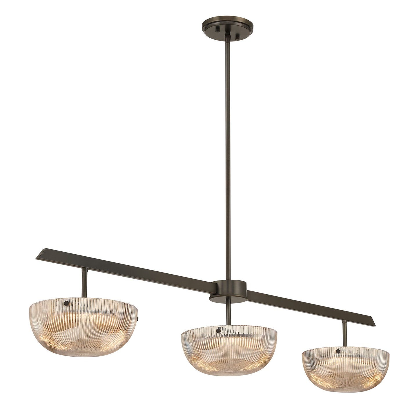Savoy House Hubbard 44in 3-Light LED Linear Chandelier | Minimalist Mediterranean Bronze and Champagne Ribbed Glass | Kitchen Island & | Model 1-1250-3-15