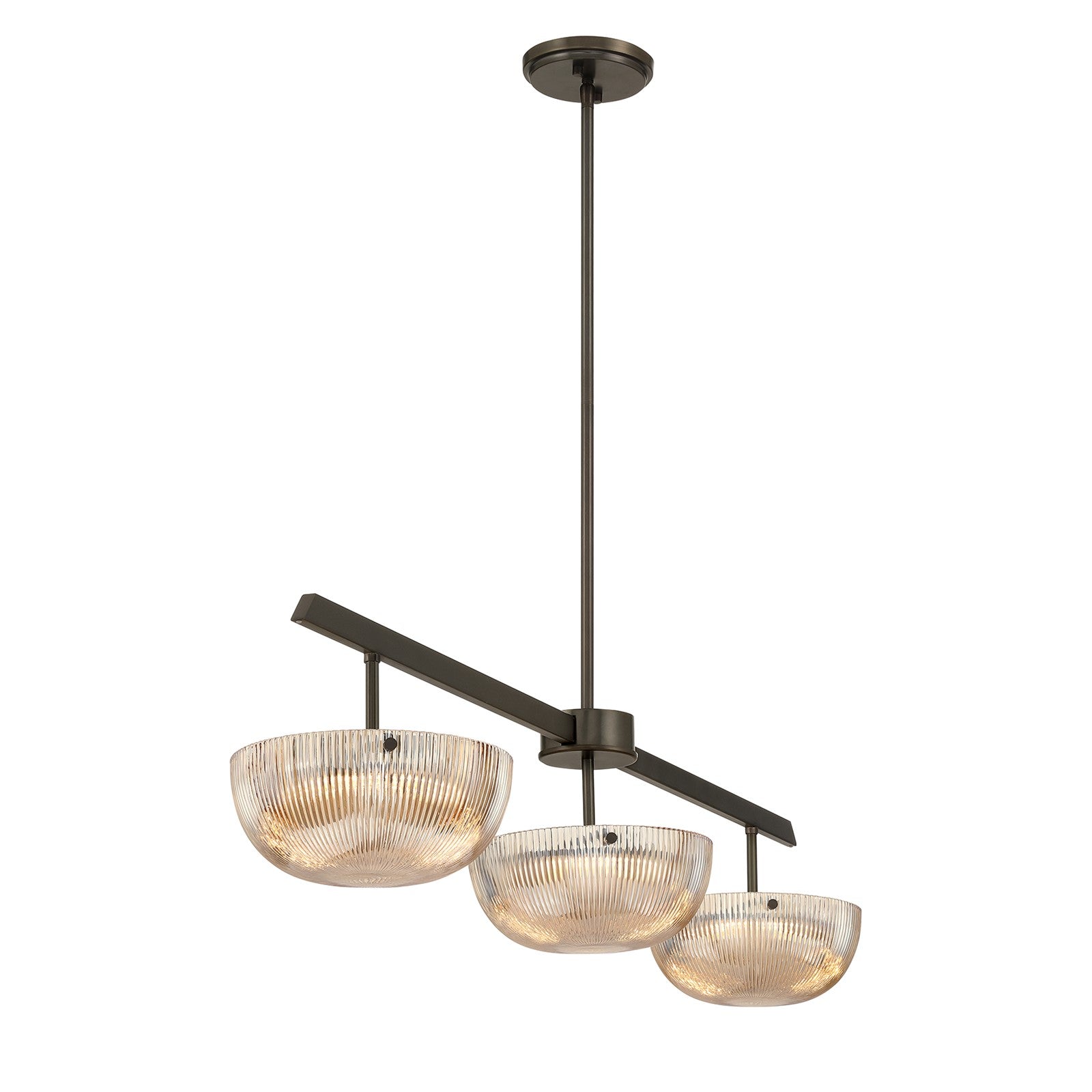 Savoy House Hubbard 44in 3-Light LED Linear Chandelier | Minimalist Mediterranean Bronze and Champagne Ribbed Glass | Kitchen Island & | Model 1-1250-3-15