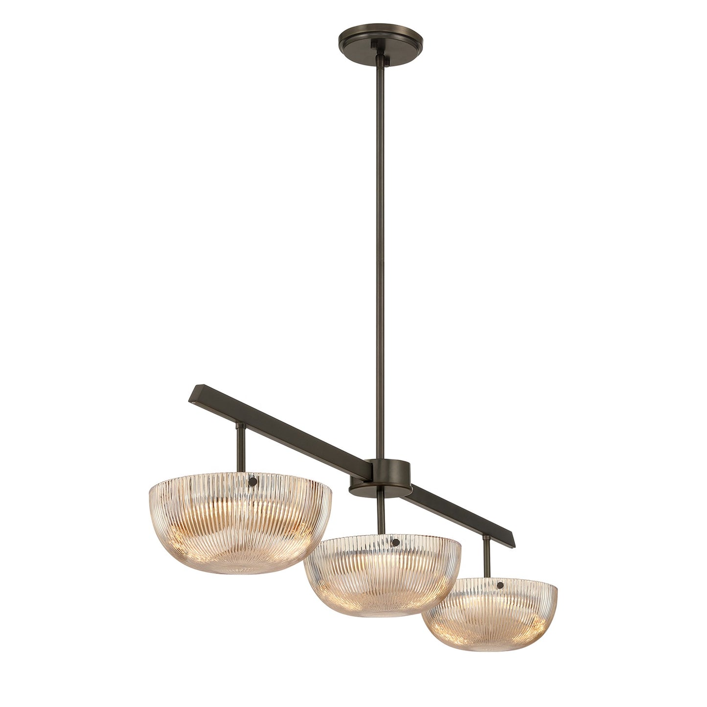 Savoy House Hubbard 44in 3-Light LED Linear Chandelier | Minimalist Mediterranean Bronze and Champagne Ribbed Glass | Kitchen Island & | Model 1-1250-3-15