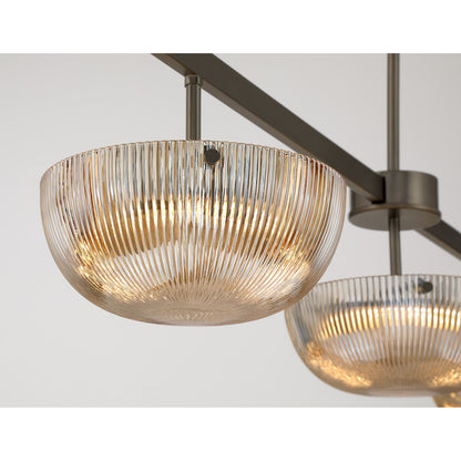 Savoy House Hubbard 44in 3-Light LED Linear Chandelier | Minimalist Mediterranean Bronze and Champagne Ribbed Glass | Kitchen Island & | Model 1-1250-3-15