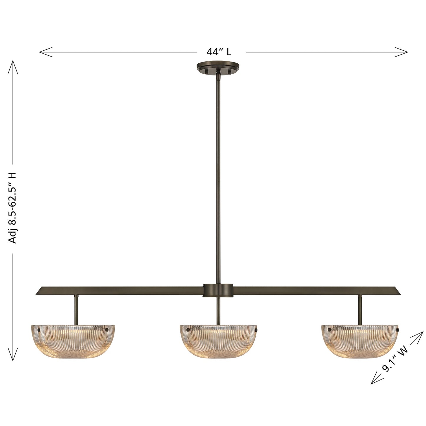Savoy House Hubbard 44in 3-Light LED Linear Chandelier | Minimalist Mediterranean Bronze and Champagne Ribbed Glass | Kitchen Island & | Model 1-1250-3-15