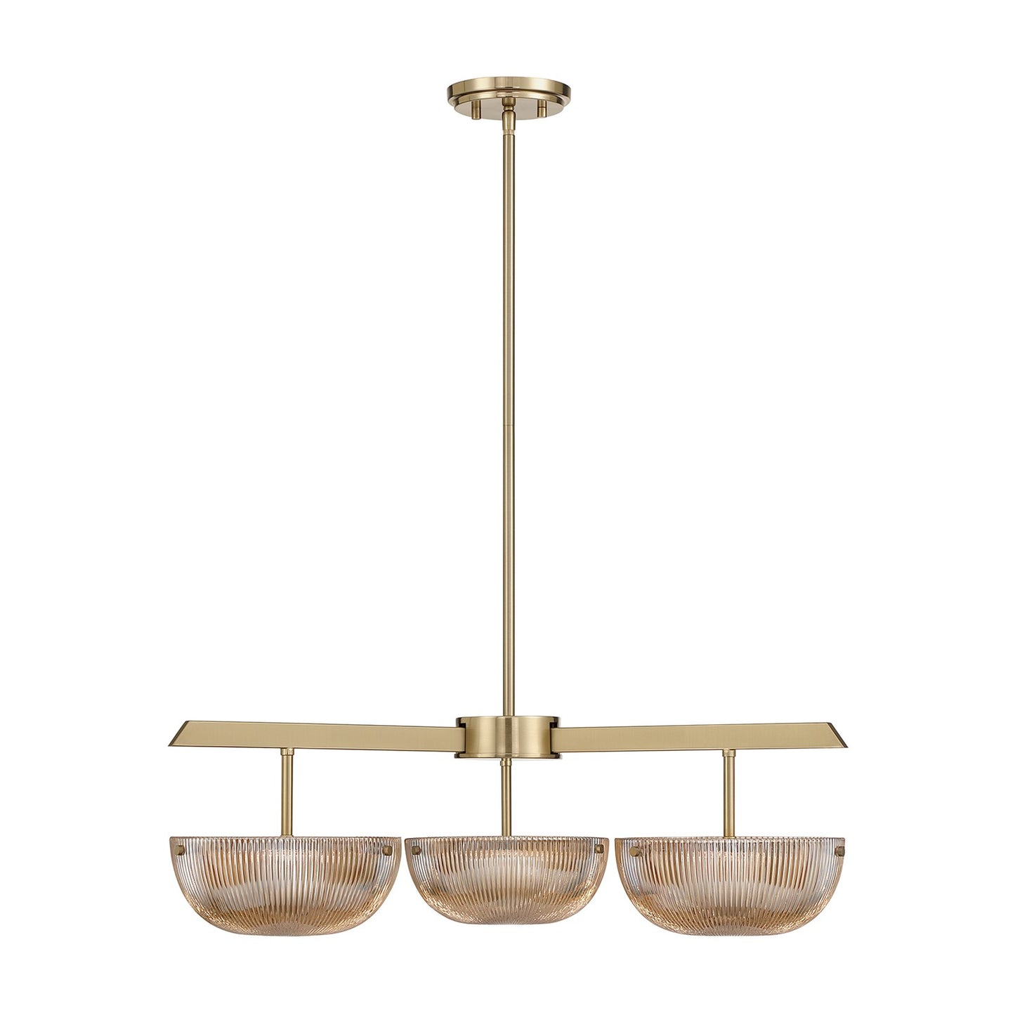 Savoy House Hubbard 30in 3-Light LED Chandelier | Minimalist Noble Brass and Champagne Ribbed Glass | Dining Room & Entryway | 30 in | Model 1-1251-3-127