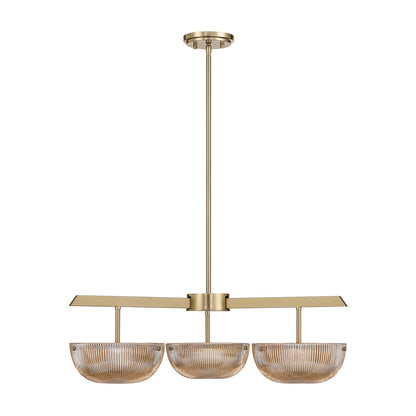 Savoy House Hubbard 30in 3-Light LED Chandelier | Minimalist Noble Brass and Champagne Ribbed Glass | Dining Room & Entryway | 30 in | Model 1-1251-3-127