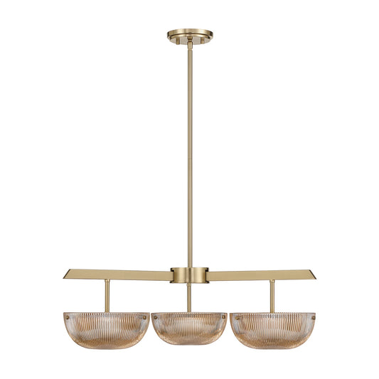 Savoy House Hubbard 30in 3-Light LED Chandelier | Minimalist Noble Brass and Champagne Ribbed Glass | Dining Room & Entryway | 30 in | Model 1-1251-3-127