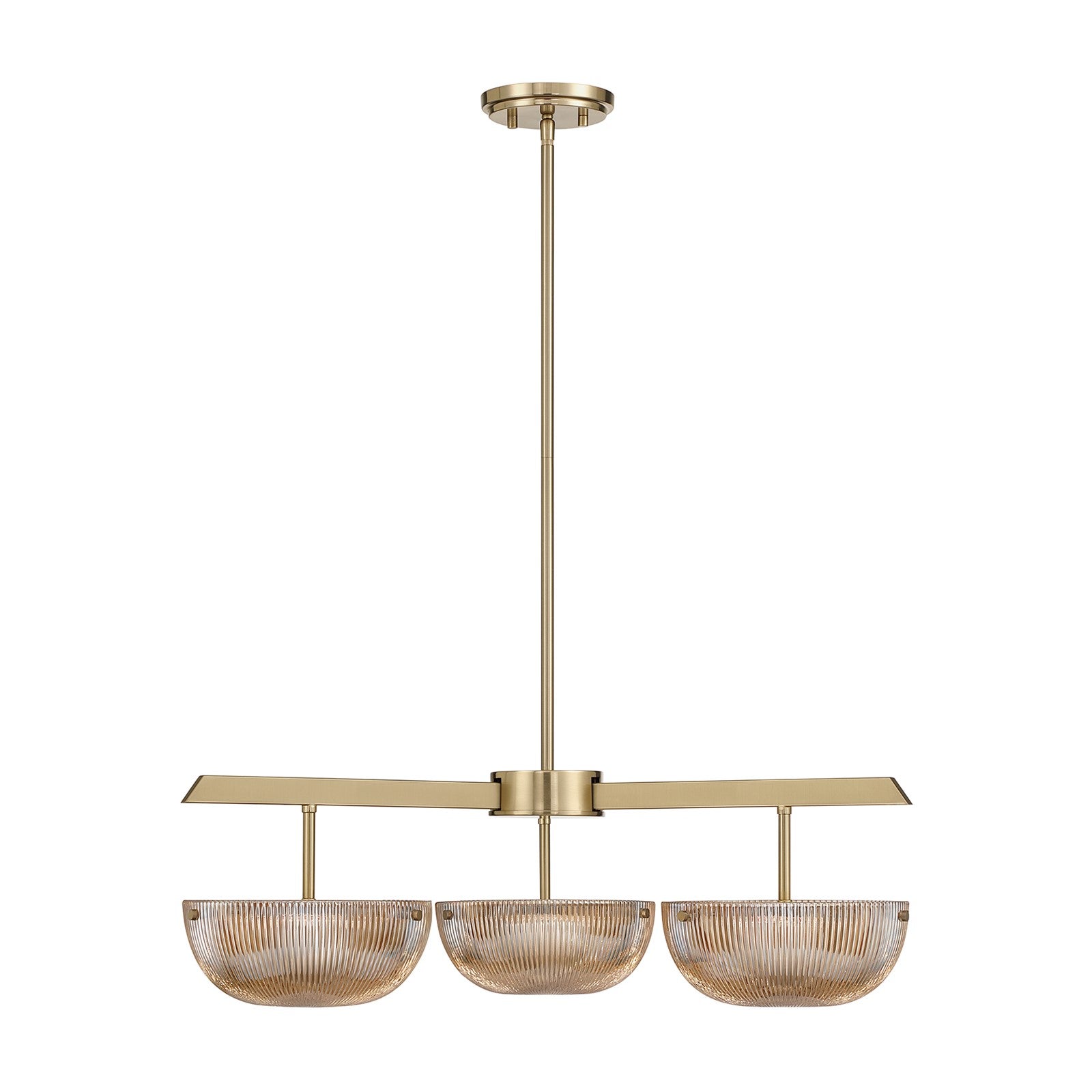 Savoy House Hubbard 30in 3-Light LED Chandelier | Minimalist Noble Brass and Champagne Ribbed Glass | Dining Room & Entryway | 30 in | Model 1-1251-3-127