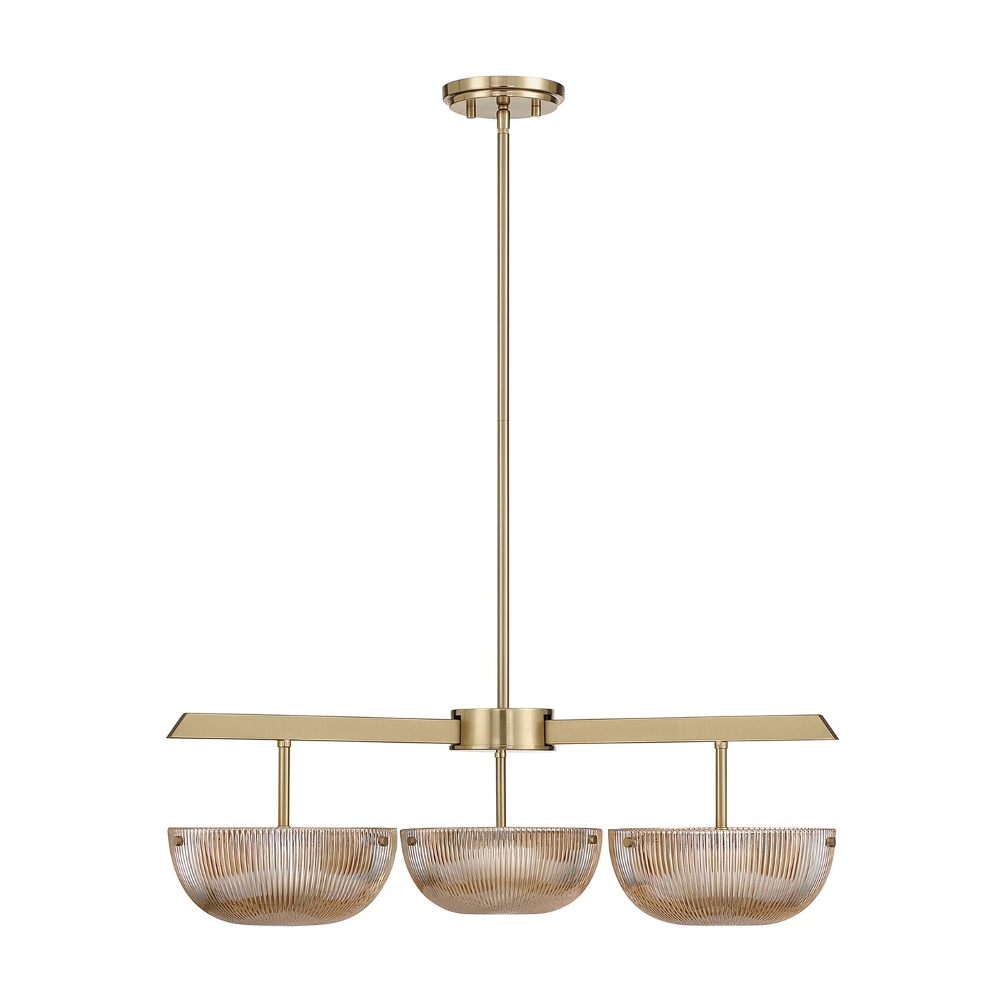 Savoy House Hubbard 30in 3-Light LED Chandelier | Minimalist Noble Brass and Champagne Ribbed Glass | Dining Room & Entryway | 30 in | Model 1-1251-3-127