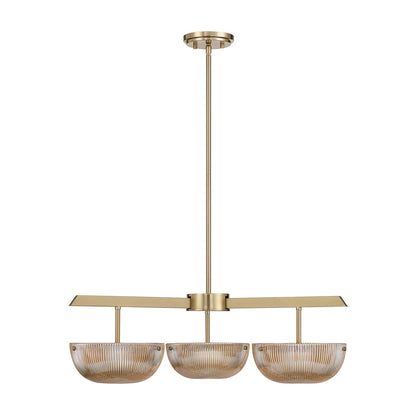 Savoy House Hubbard 30in 3-Light LED Chandelier | Minimalist Noble Brass and Champagne Ribbed Glass | Dining Room & Entryway | 30 in | Model 1-1251-3-127