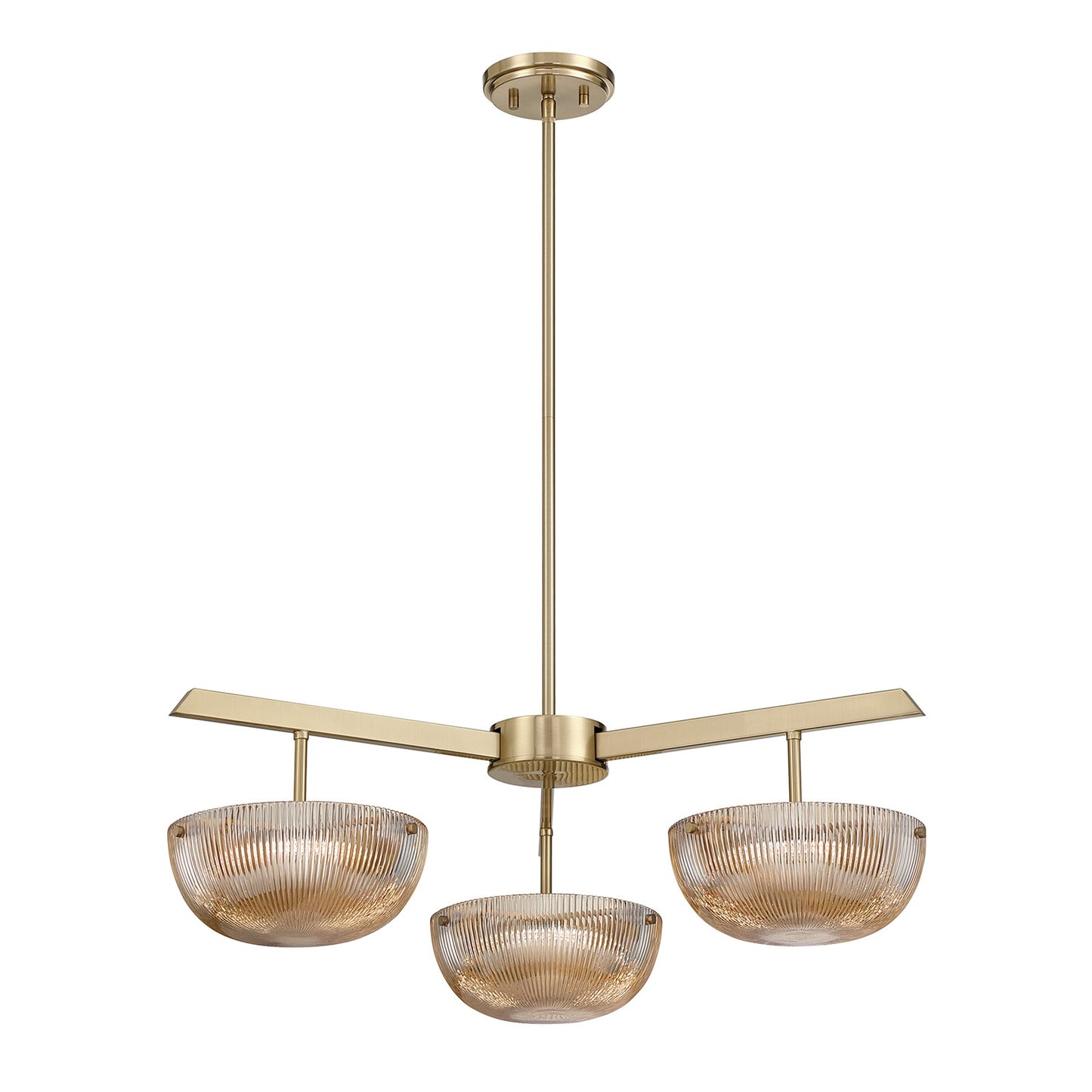 Savoy House Hubbard 30in 3-Light LED Chandelier | Minimalist Noble Brass and Champagne Ribbed Glass | Dining Room & Entryway | 30 in | Model 1-1251-3-127