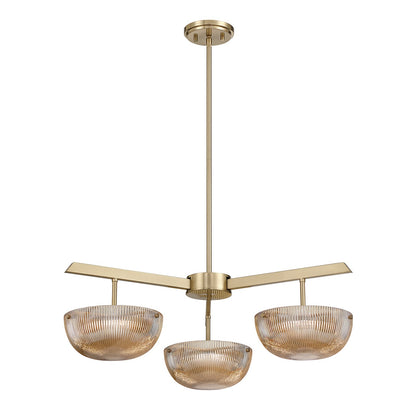 Savoy House Hubbard 30in 3-Light LED Chandelier | Minimalist Noble Brass and Champagne Ribbed Glass | Dining Room & Entryway | 30 in | Model 1-1251-3-127