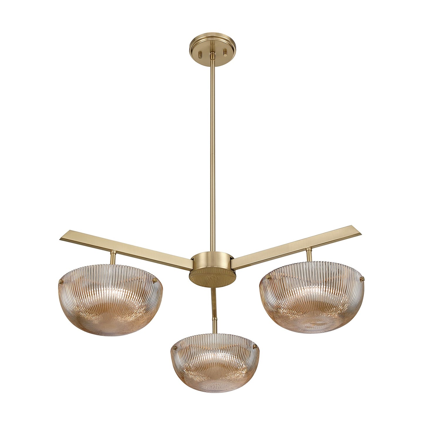 Savoy House Hubbard 30in 3-Light LED Chandelier | Minimalist Noble Brass and Champagne Ribbed Glass | Dining Room & Entryway | 30 in | Model 1-1251-3-127